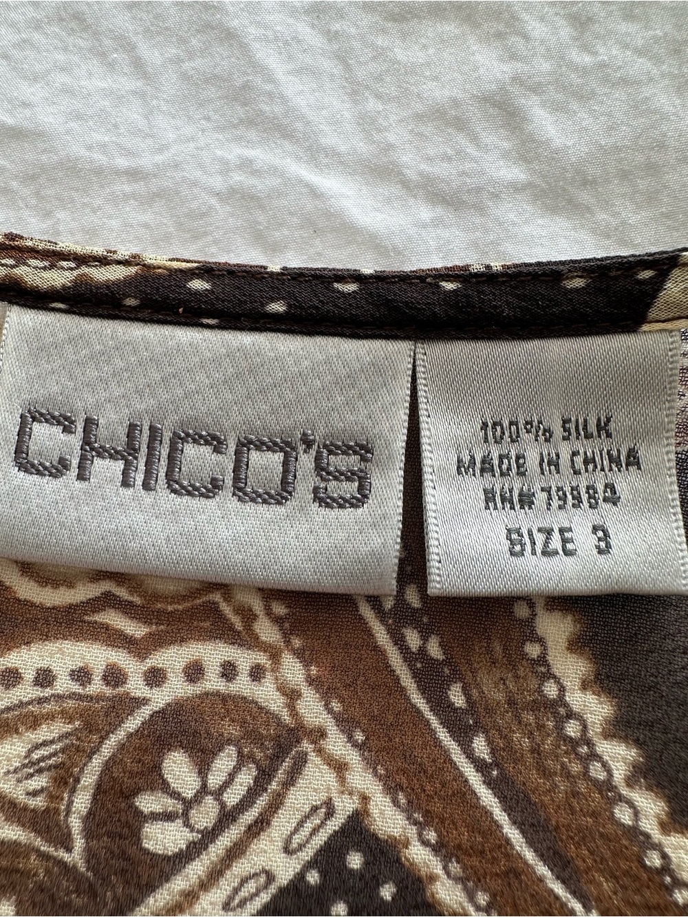 Chico's brown and cream 100% silk kimono or cover-up, size large (3) - Picture 4 of 8